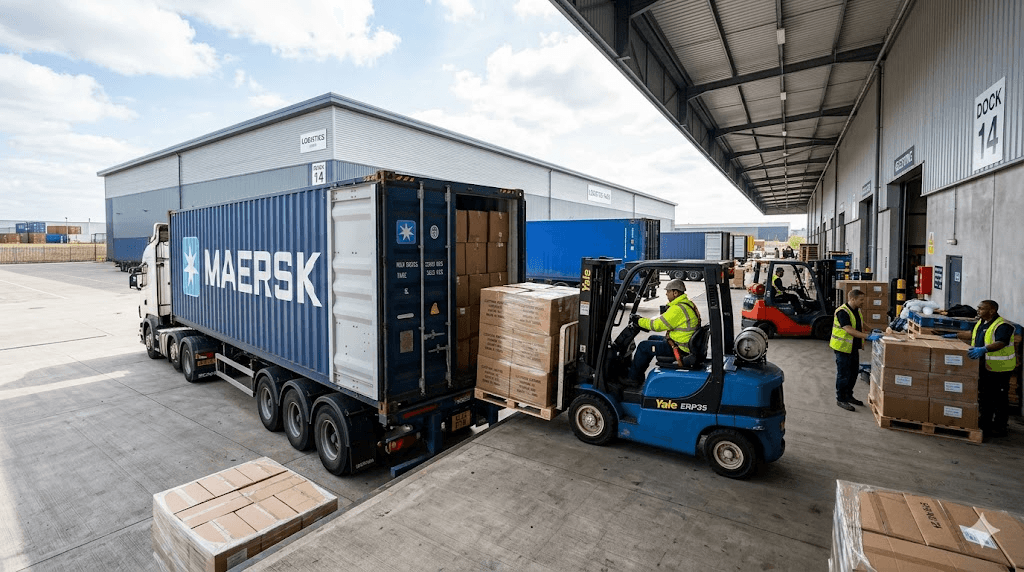 Cargo ship at port for global delivery