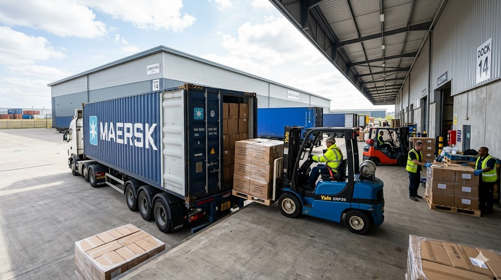 Cargo ship at port for global delivery